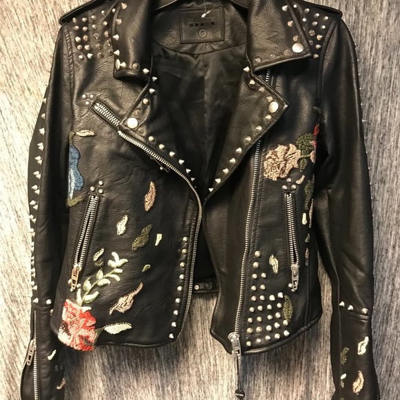 Blank NYC Jackets & Blazers - Blank NYC Studded Embroidered Floral Moto Jacket